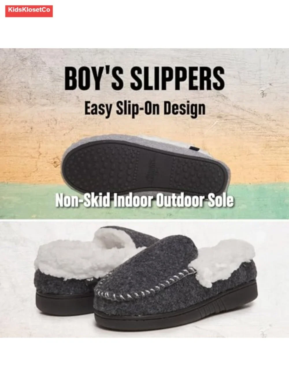 Boys Cozy Faux Fur Mocc Non-Slip Slip-On Indoor Shoes